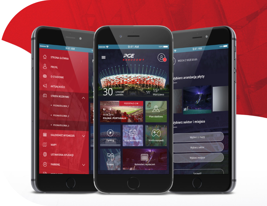 Screens of mobile application for PGE Stadium in Warsaw